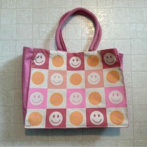Chic Pink and Cream Checkered Tote Bag